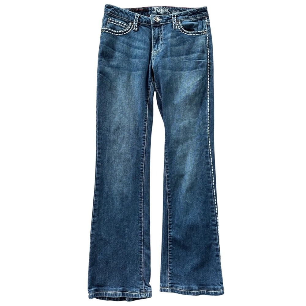 Rock 47 by Wrangler Womens Low Rise Bootcut Embellished Jeans Blue Size 28x31
